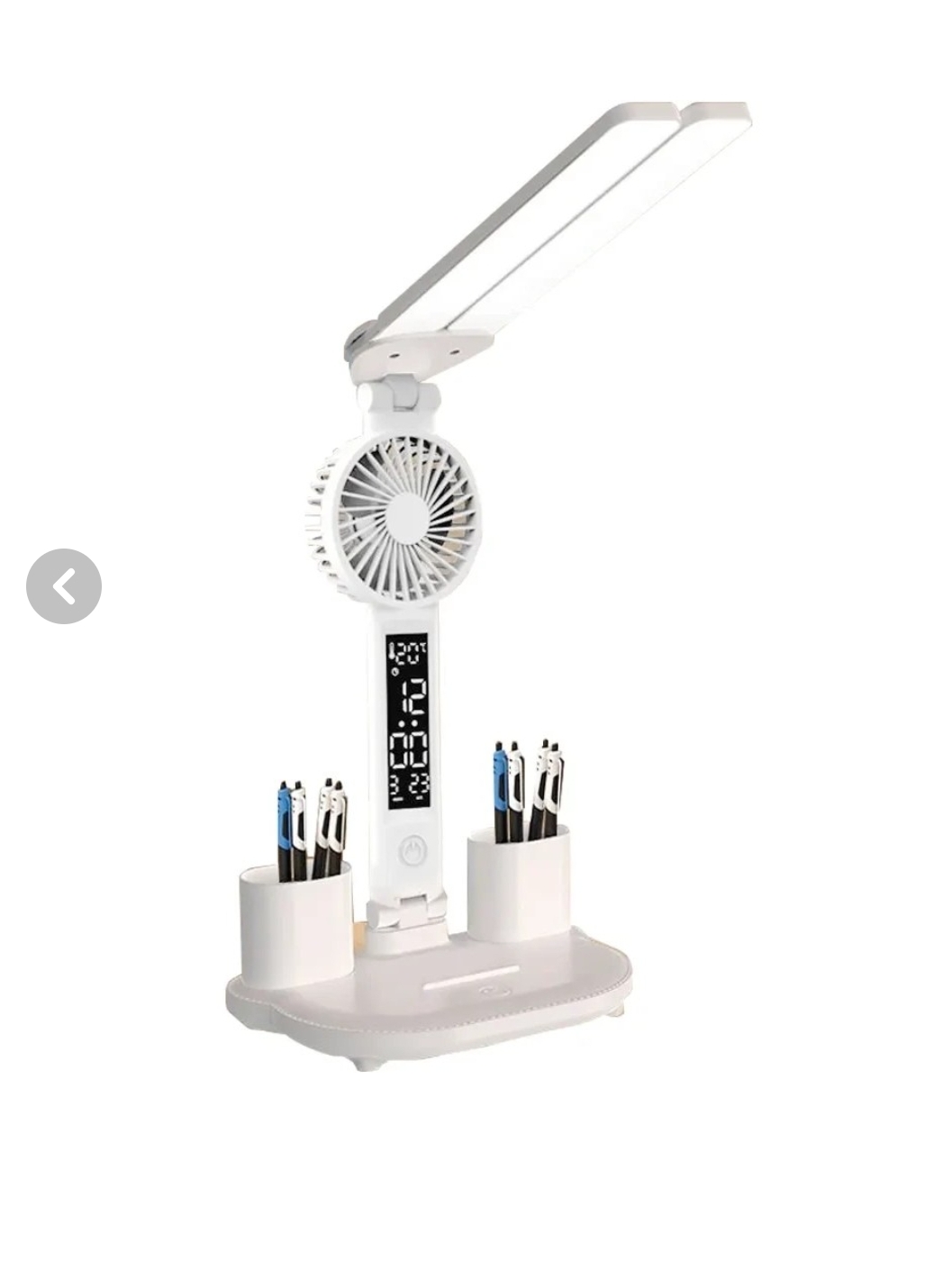 چراغ مطالعه شارژی تاشوی LED چند کاره با پنکه و نمایشگر دیجیتال ساعت/دماسنج/ تاریخ (اصل)