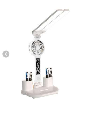 چراغ مطالعه شارژی تاشوی LED چند کاره با پنکه و نمایشگر دیجیتال ساعت/دماسنج/ تاریخ (اصل)